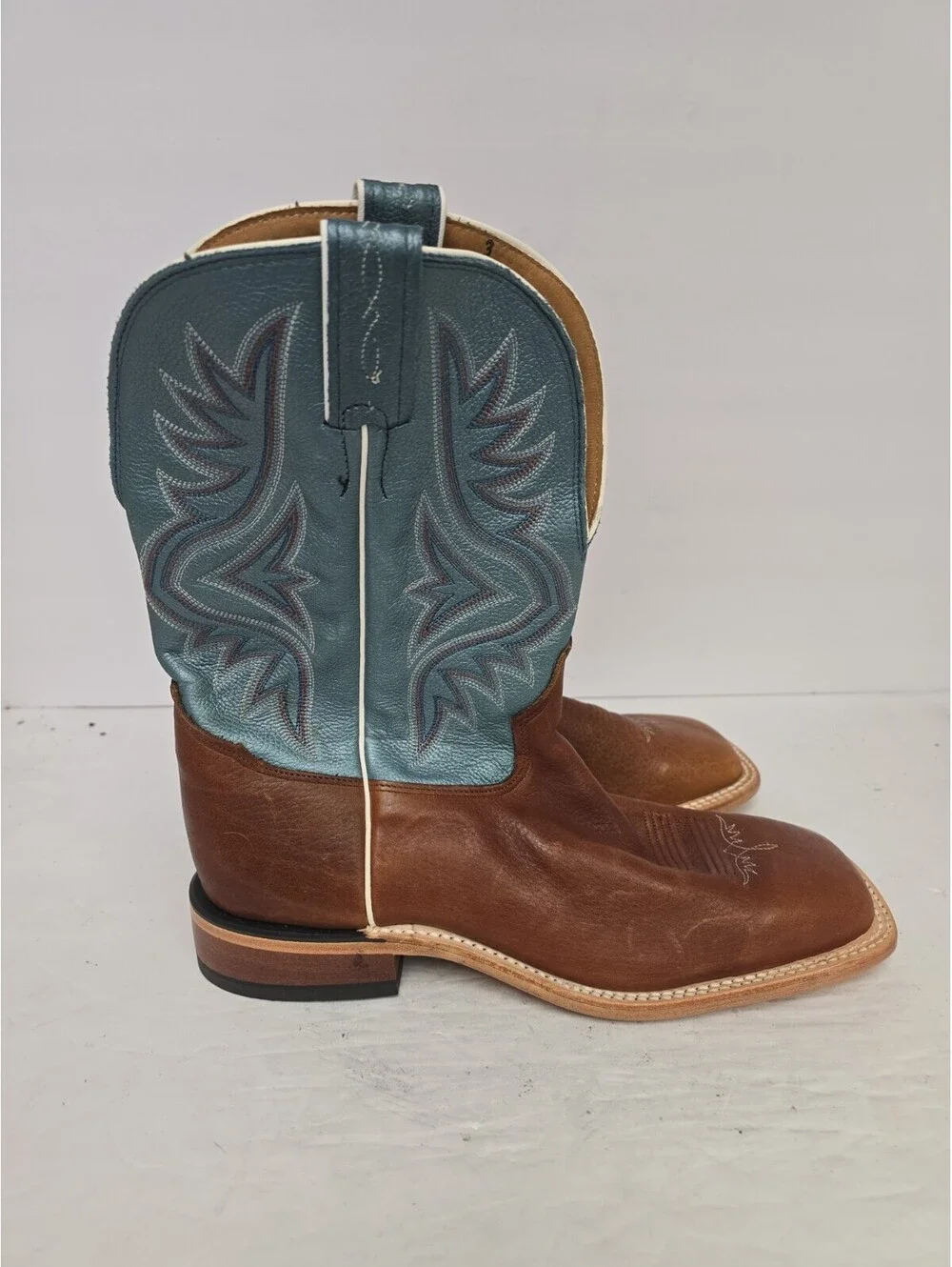 Tony Lama Men's 7955 American Soft Toe Western Boot Brown Blue Size 9.5D